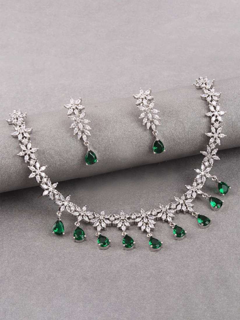 Buy Mirana Rhodium Plated American Diamond Jewellery Set Jewellery Set for Women 23456846 Myntra