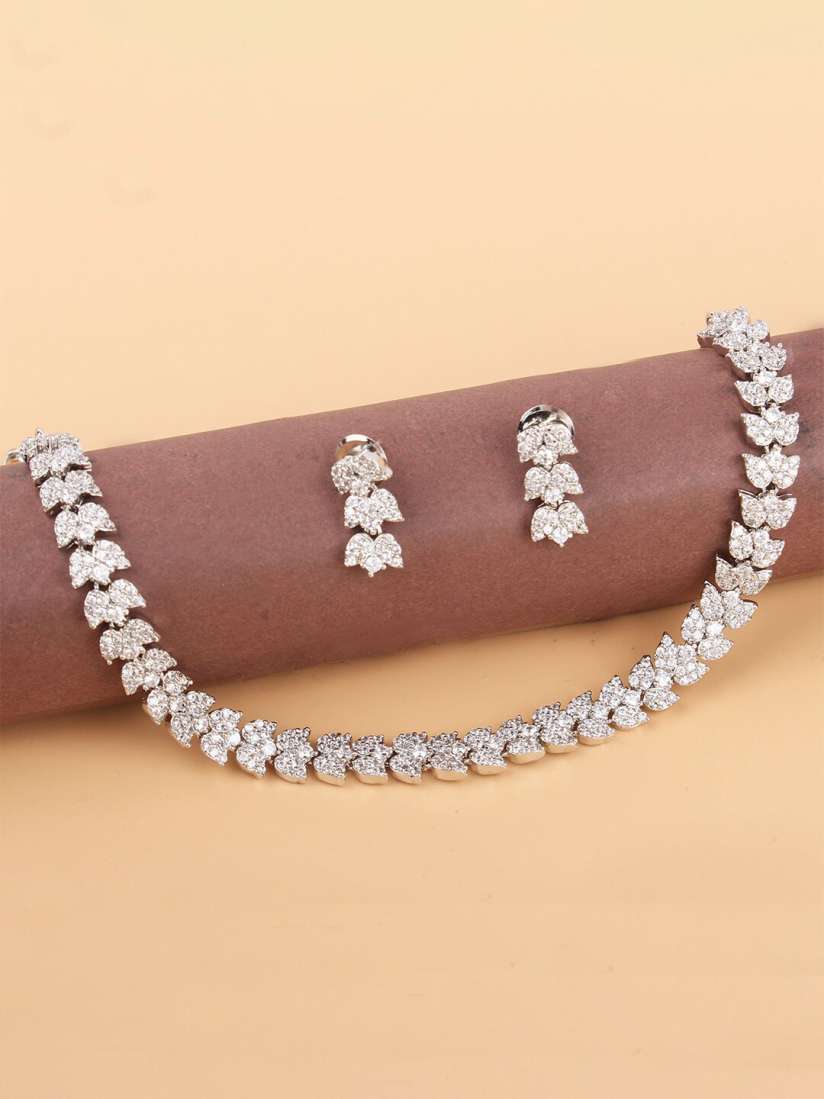 Buy Mirana Rhodium Plated American Diamond Jewellery Set Jewellery Set for Women 23456850 Myntra