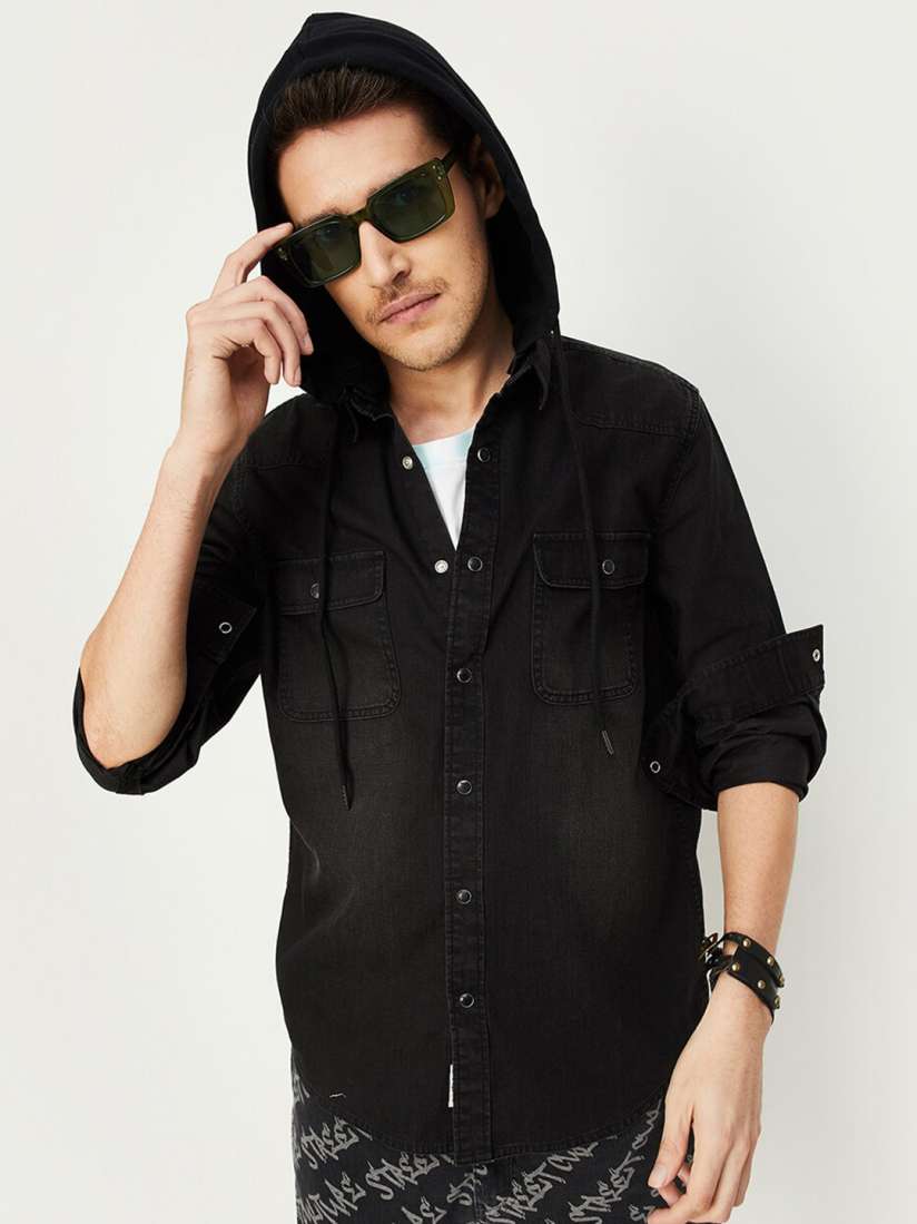 Buy max Hooded Neck Pure Cotton Denim Shirt Shirts for Men 23456866 Myntra