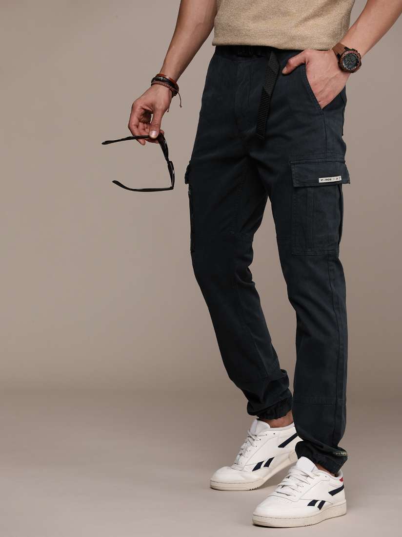 Buy FORCE IX Men Mid Rise Belted Cargo Style Joggers Trousers for Men 23457372 Myntra