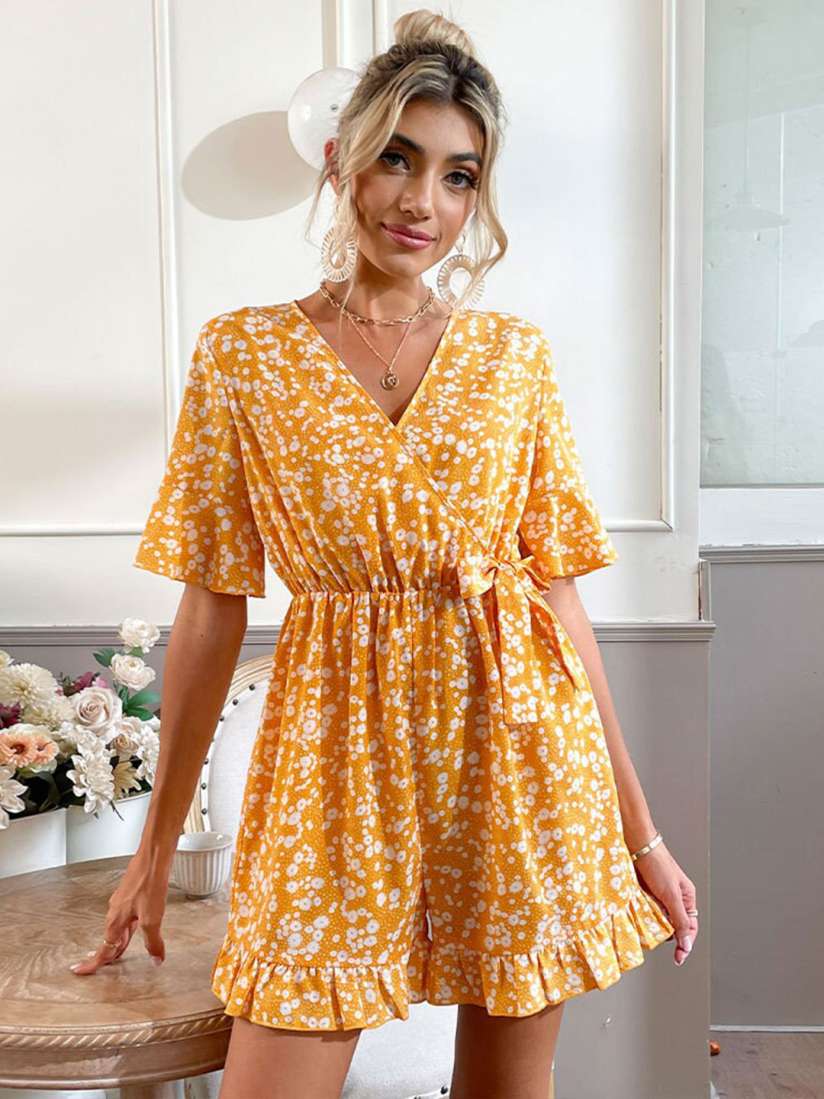 Buy StyleCast Mustard Yellow White V Neck Printed Playsuit Jumpsuit for Women 23469874 Myntra