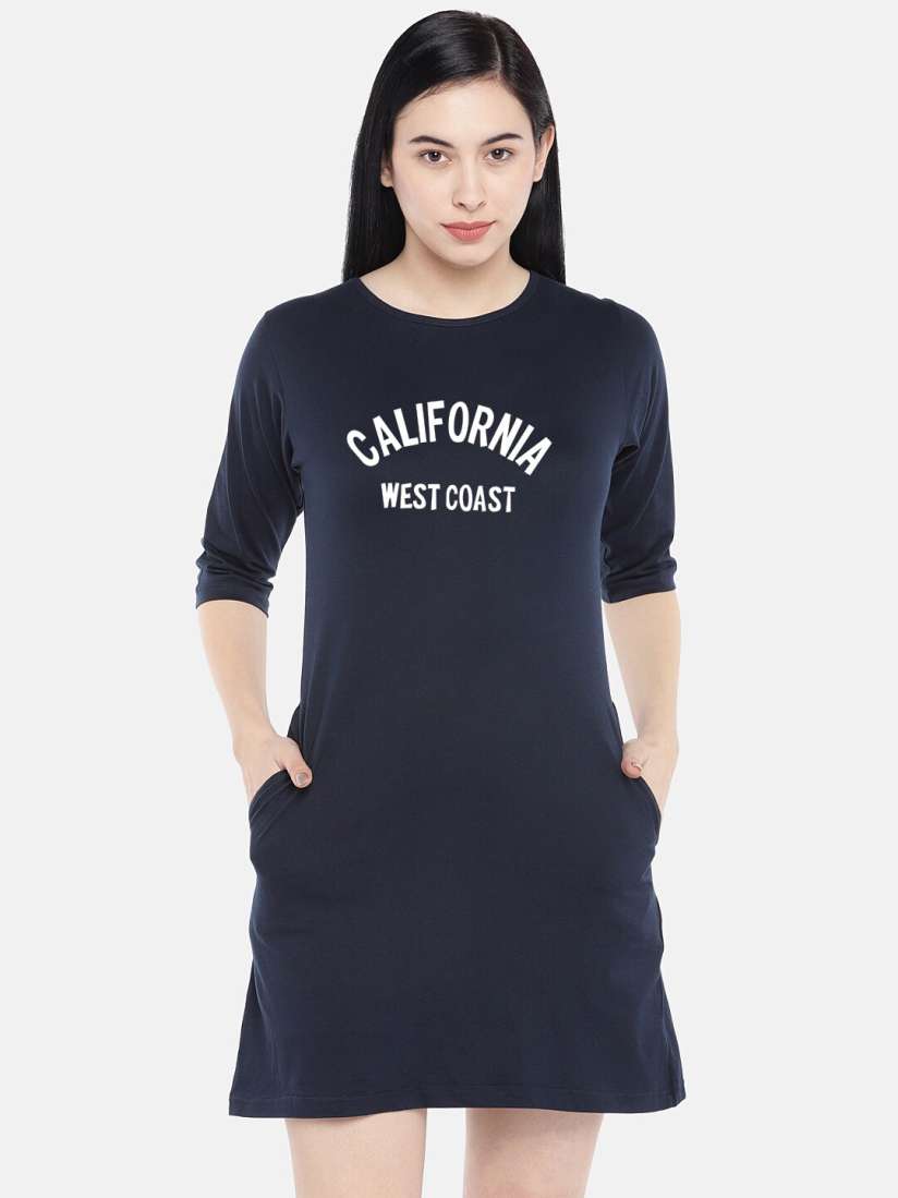 Buy STATUS MANTRA Typography Printed Round Neck Pure Cotton T Shirt Dress Dresses for Women 23472884 Myntra