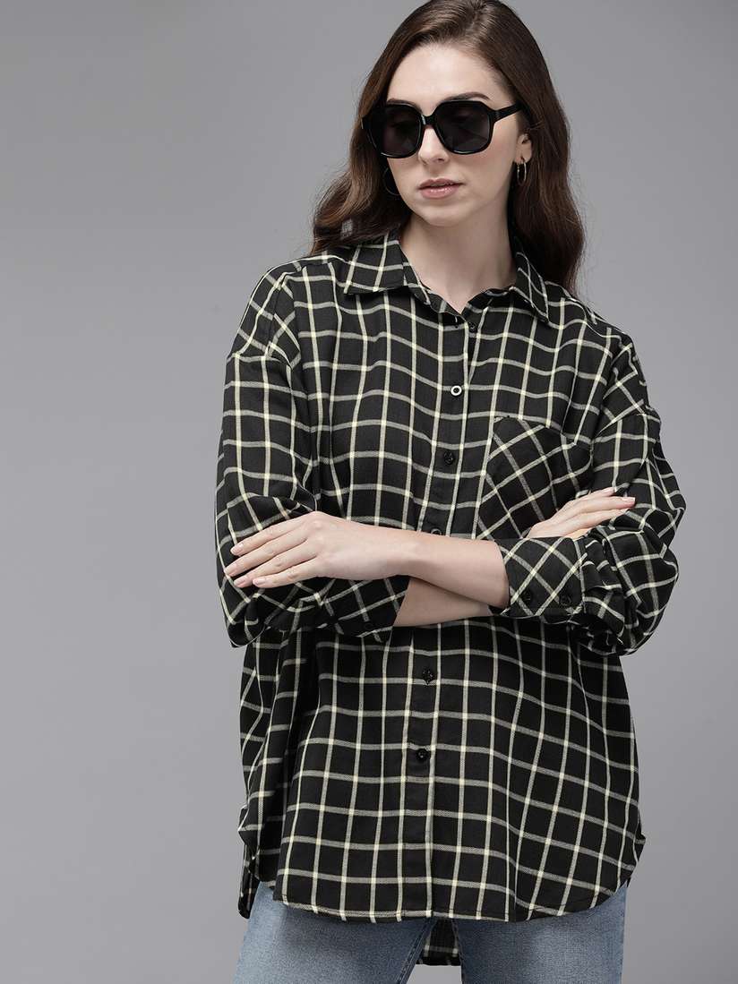 Formal Roadster Black Grey Check Shirt Buy Roadster Women Black