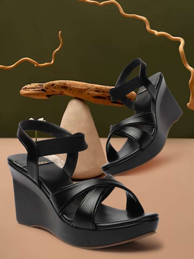 Black wedge heels open toe discount