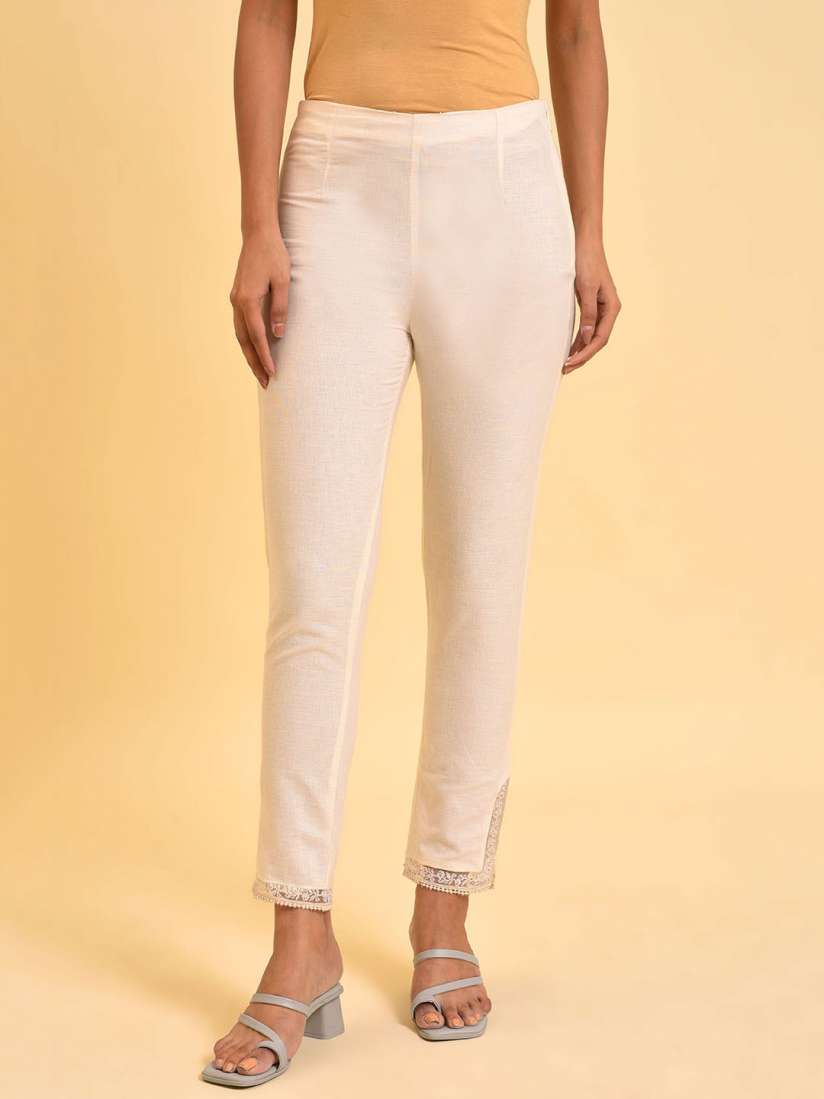 Buy W Women White Slim Fit Cigarette Trousers Trousers for Women 23494402 Myntra