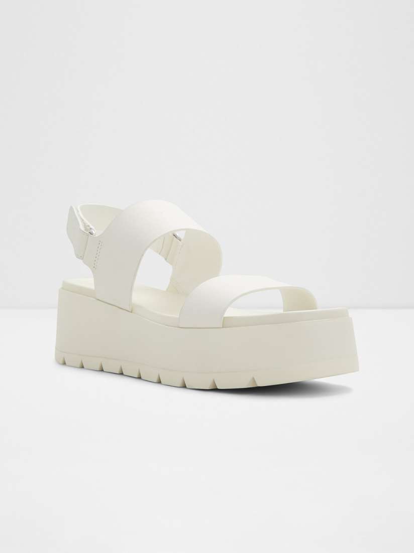 Buy ALDO White Leather Flatform Sandals Heels for Women 23505054 Myntra