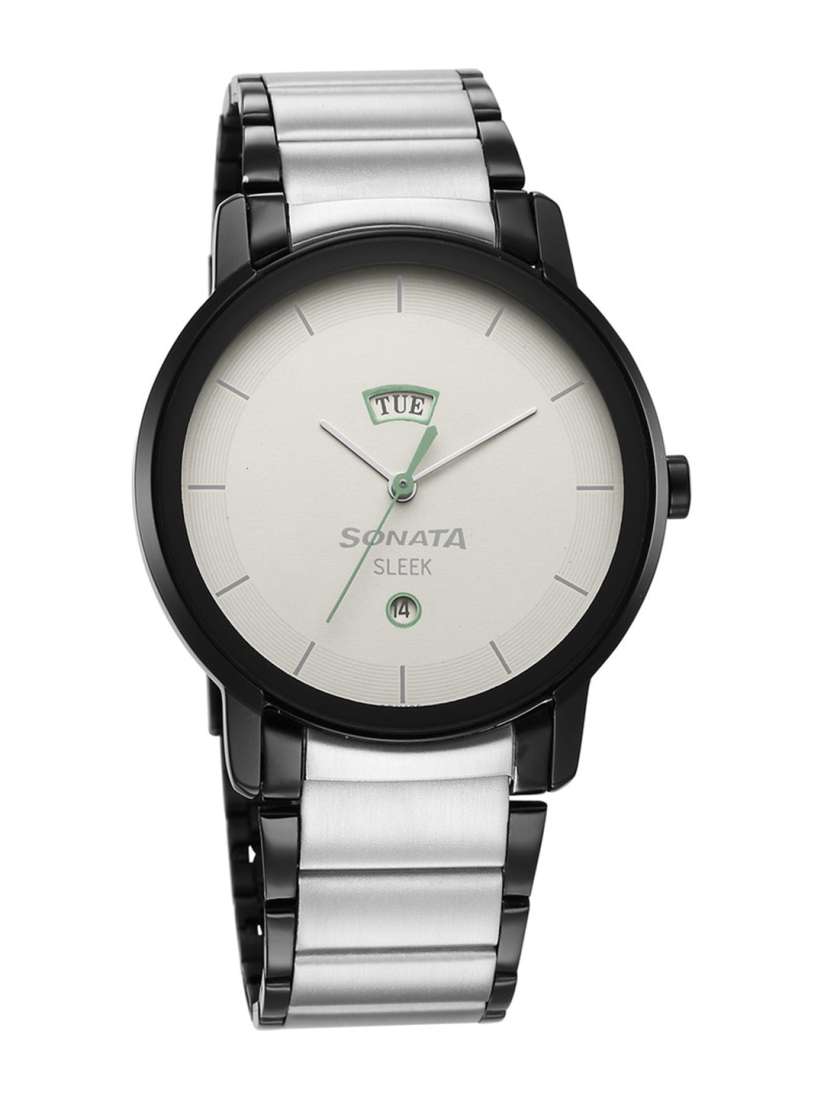 Buy Sonata Sleek 5.0 Men White Brass Dial Stainless Steel Straps Analogue Watch 7147KM01 Watches for Men 23509626 Myntra