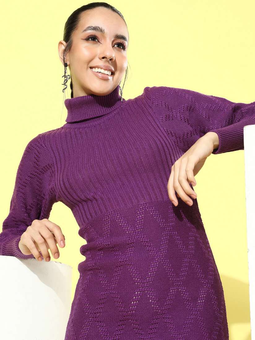 Purple turtleneck sweater dress sale