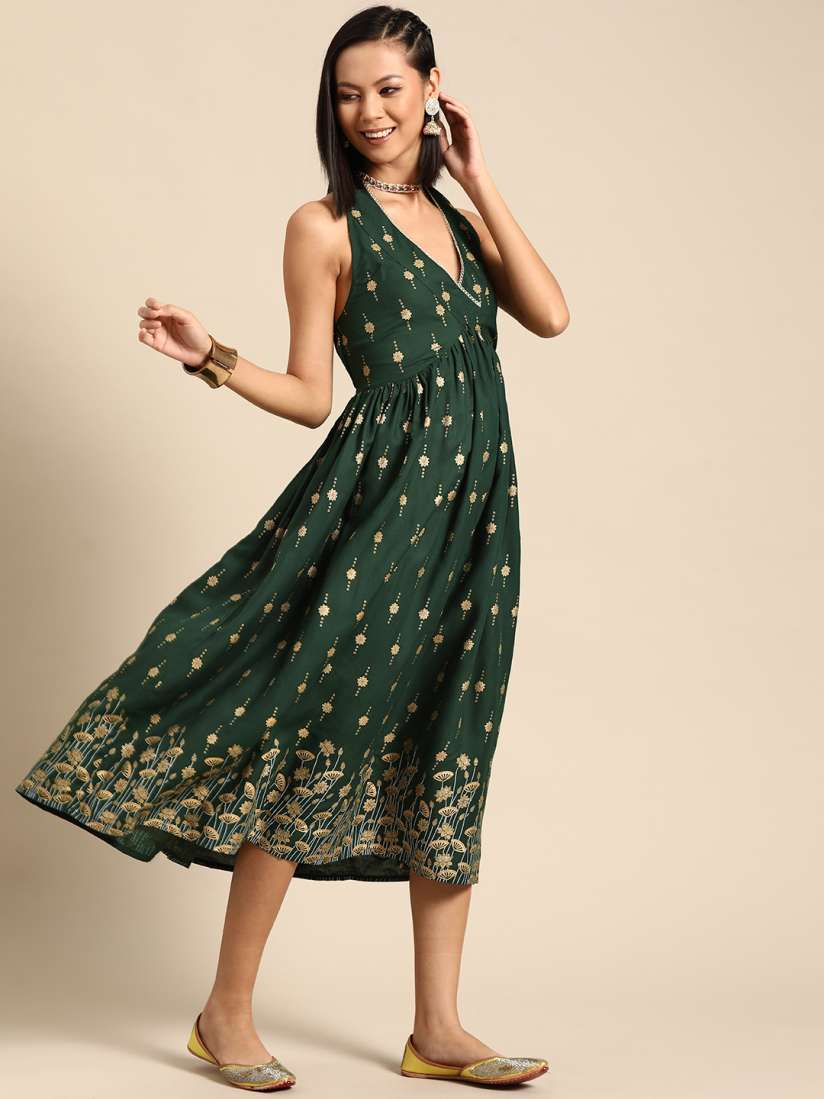 Buy Sangria Halter Neck Ethnic Print Empire Midi Dress Ethnic Dresses for Women 23515124 Myntra