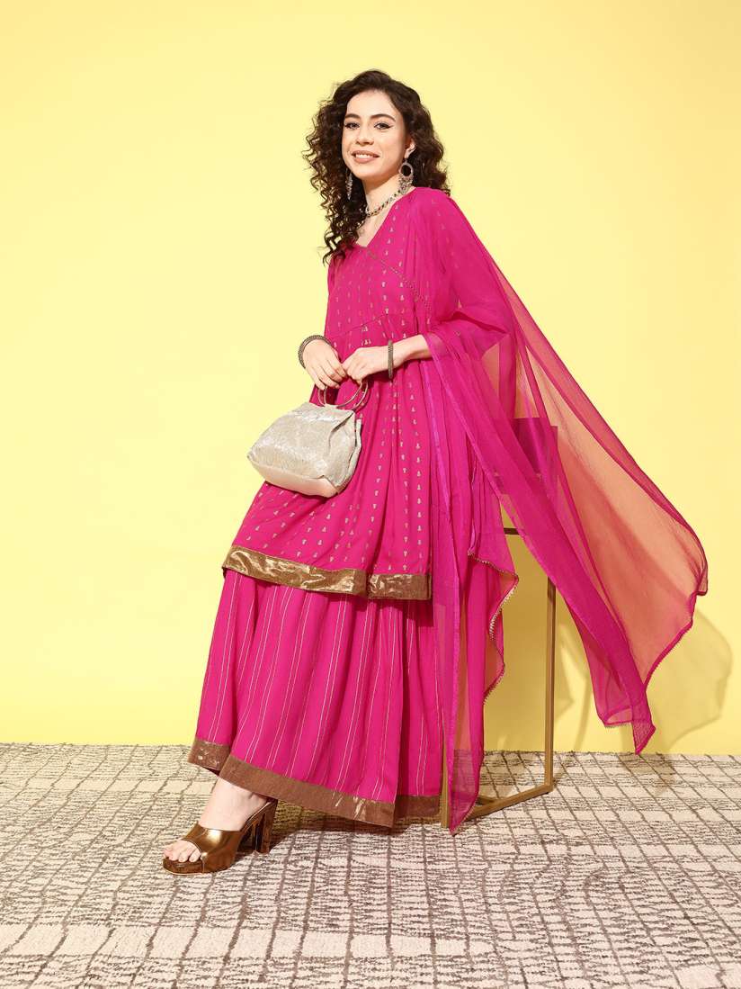 Buy Sangria Ethnic Motifs Printed Gota Patti Detail Angrakha Kurta Set Kurta Sets for Women 23515260 Myntra