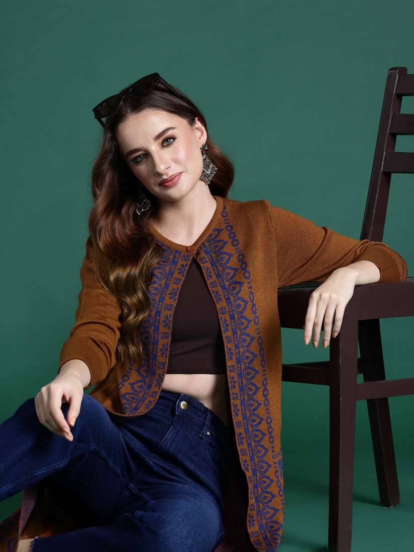 Buy Sangria Floral Design Pure Acrylic Longline Cardigan Sweaters for Women 23515522 Myntra