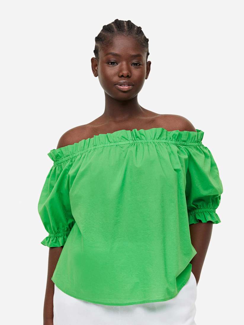 Buy H M Frill Trimmed Off the Shoulder Top Tops for Women 23517490 Myntra
