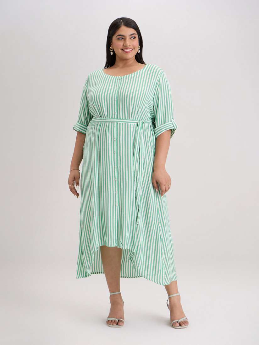 Green and white plus size dress store