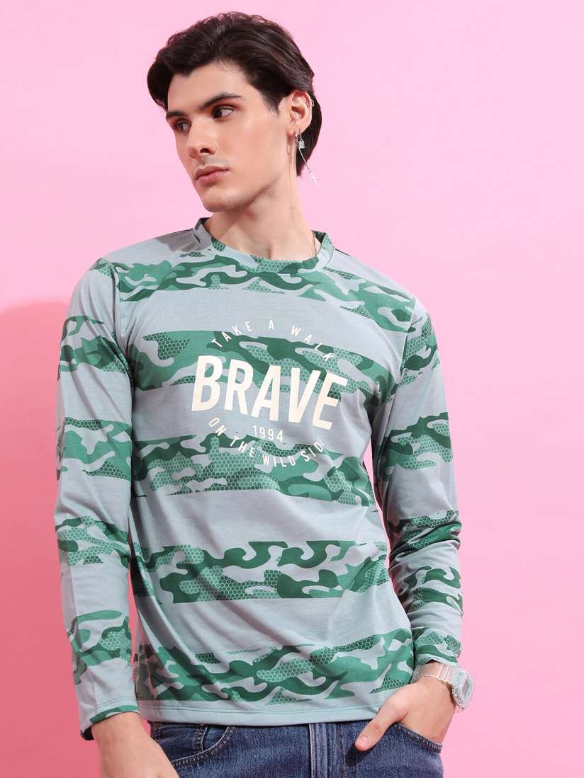 Buy HIGHLANDER Green Grey Camouflage Printed T Shirt Tshirts for Men 23523842 Myntra