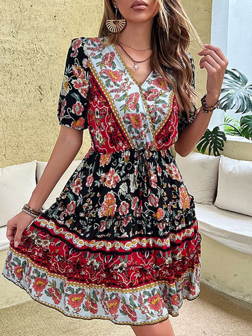 Buy StyleCast Black Red Bohemian Floral Printed A Line Midi Dress Dresses for Women 23528232 Myntra