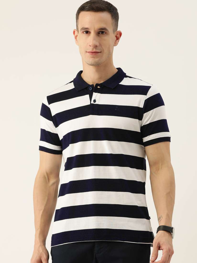 Buy Parx Casual Wear Collection Striped Polo Collar Pure Cotton T shirt Tshirts for Men 23529642 Myntra