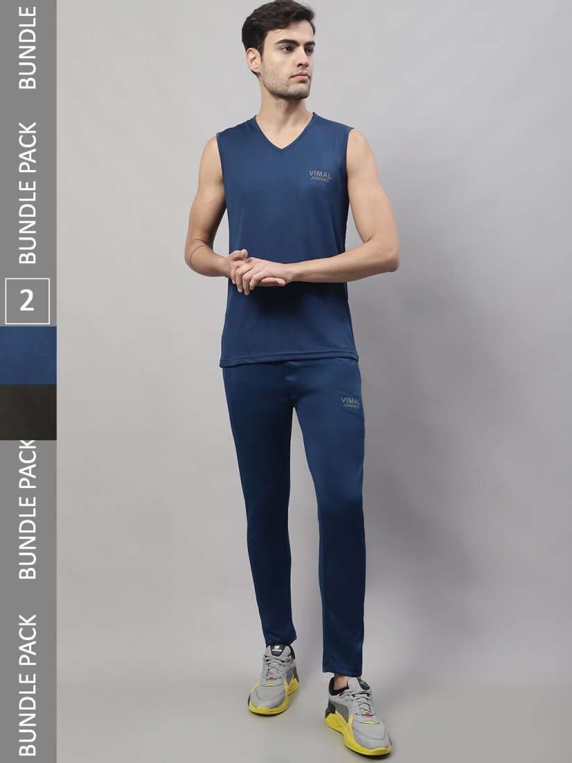 Buy VIMAL JONNEY Pack Of 2 Dry Fit Sleeveless Sports T shirt With Track Pants Tracksuits for Men 23535824 Myntra