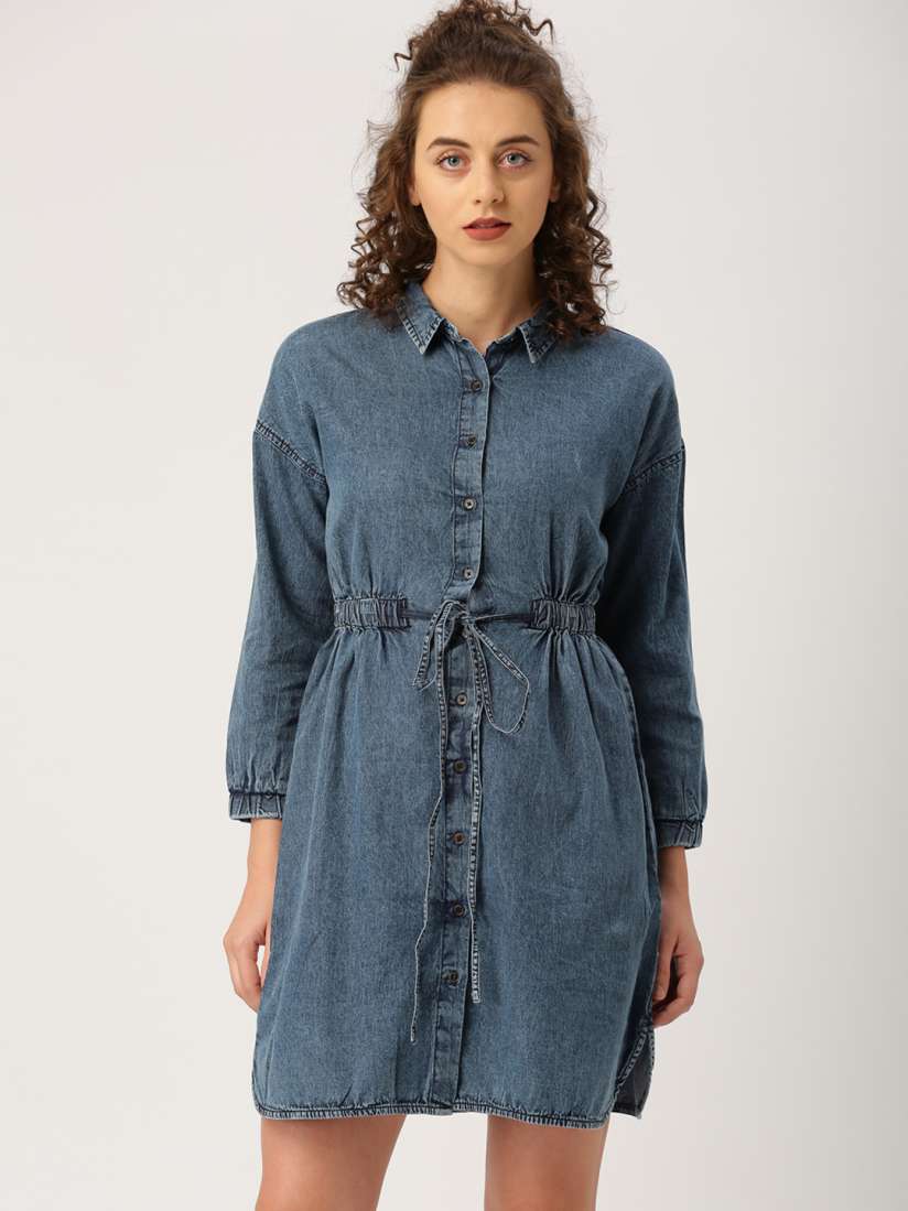 Buy Ms.Taken by Kriti Sanon Women Blue Solid A Line Denim Dress Dresses for Women 2353634 Myntra