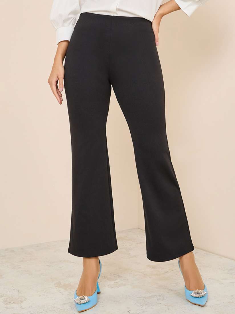 Buy Styli Women 2 Way Stretch High Rise Flare Leg Knit Pants Trousers for Women 23541382 Myntra
