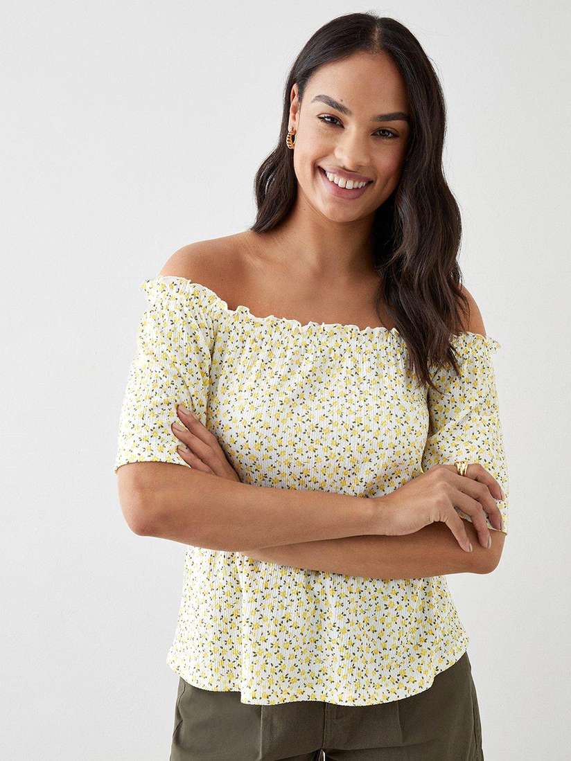Bardot Shirt Dorothy Perkins Yellow Top Myntra Yellow Tops Dorothy