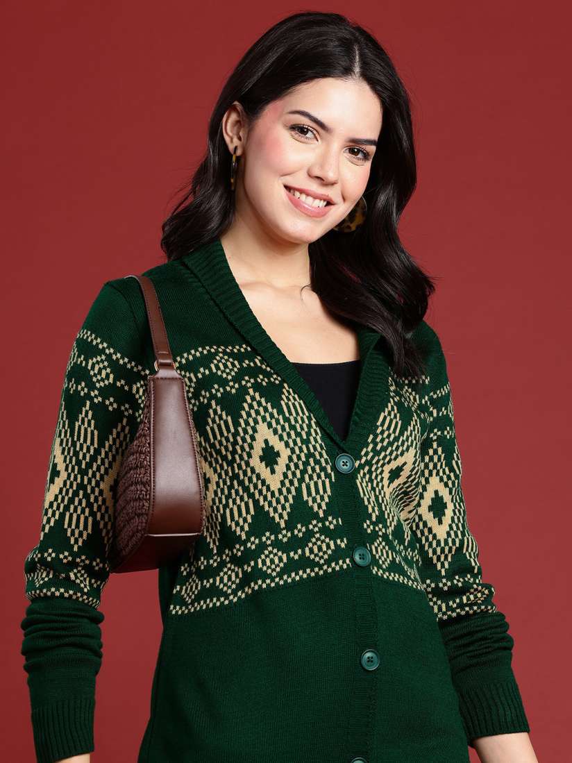 Buy Anouk Geometric Self Design Cardigan Sweater Sweaters for Women 23545020 Myntra