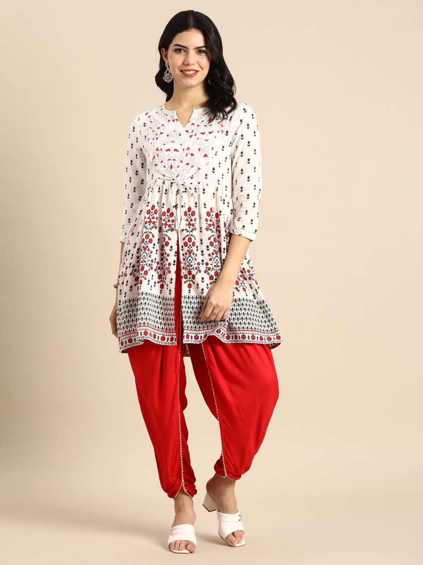 Buy Anouk Women Floral Printed High Slit Kurti Dhoti Pants Kurta Sets for Women 23545072 Myntra