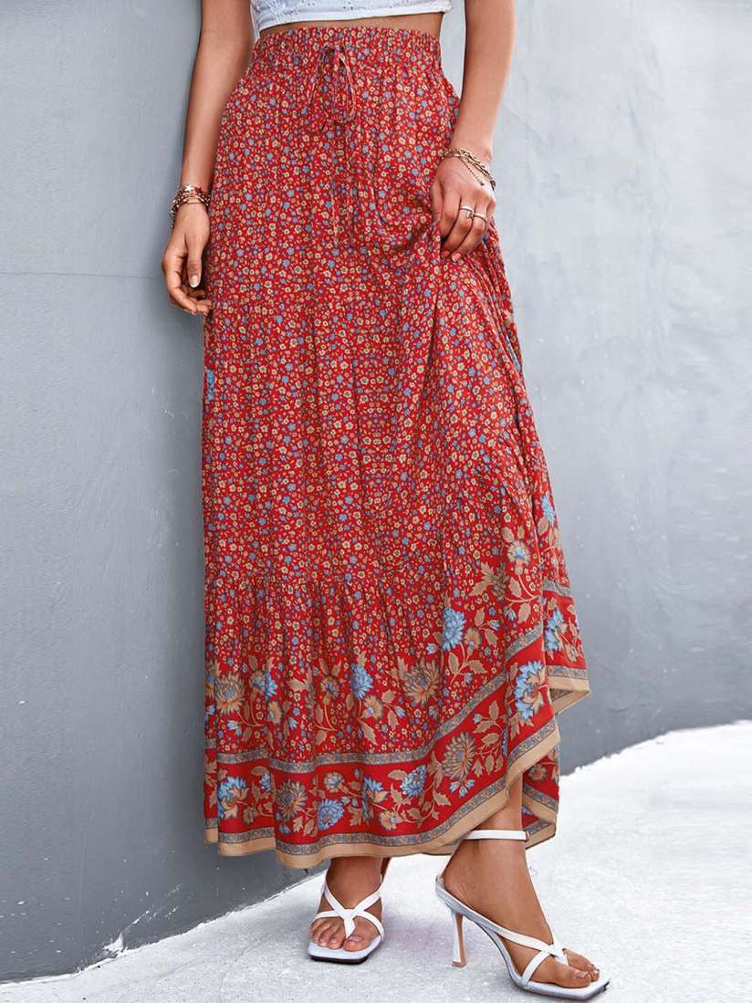 Buy StyleCast Red Floral Printed Flared Maxi Skirt Skirts for Women 23545430 Myntra
