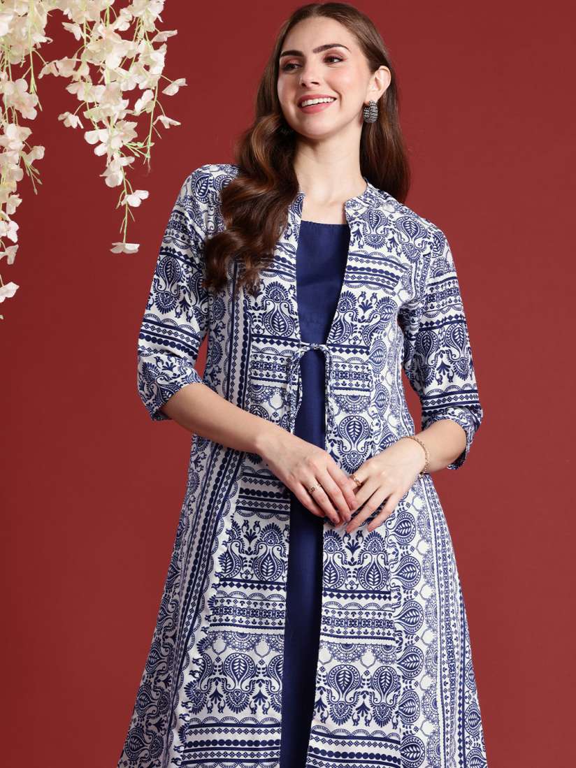 Buy Anouk Solid Sleeveless Kurta Comes With A Printed Tie up Jacket Kurtas for Women 23546056 Myntra
