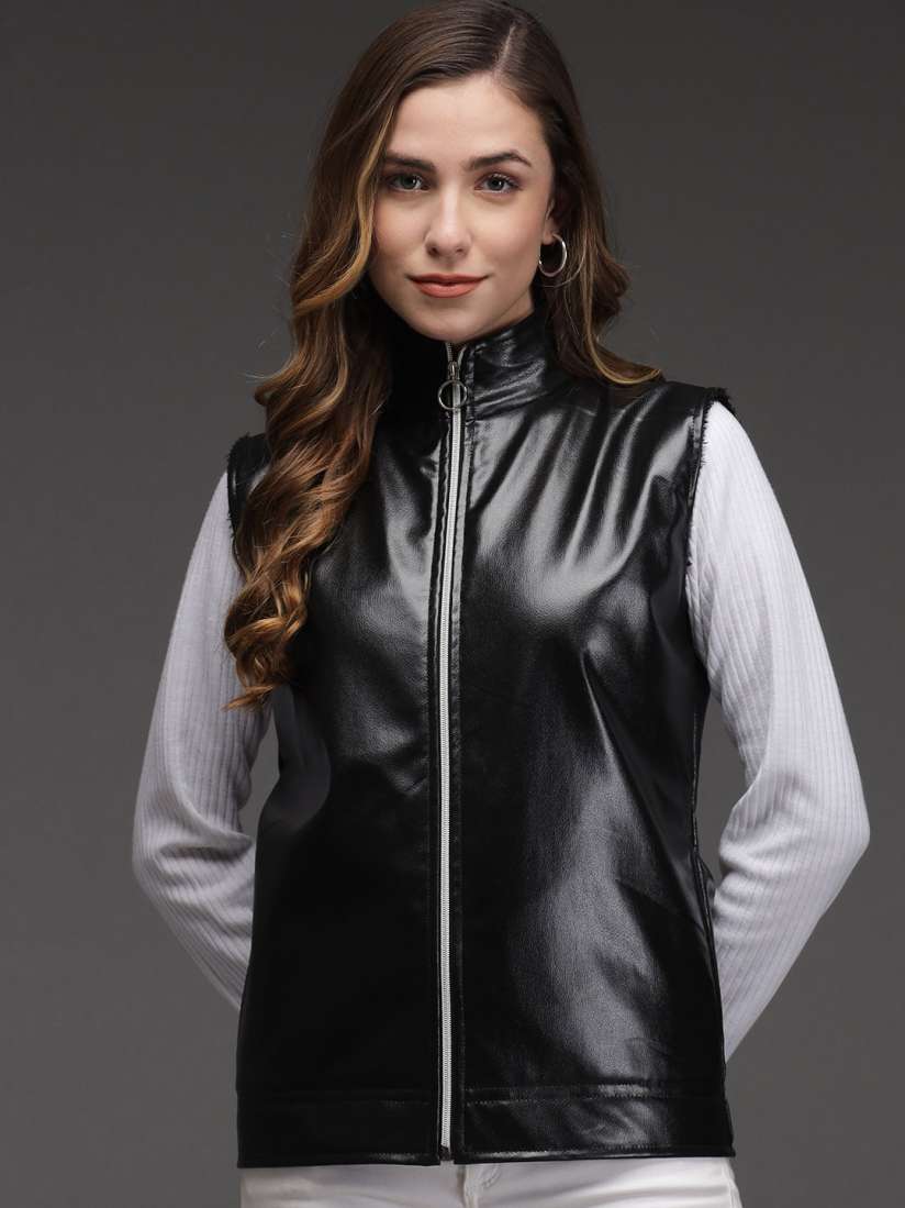 Sleeveless leather jacket womens hotsell