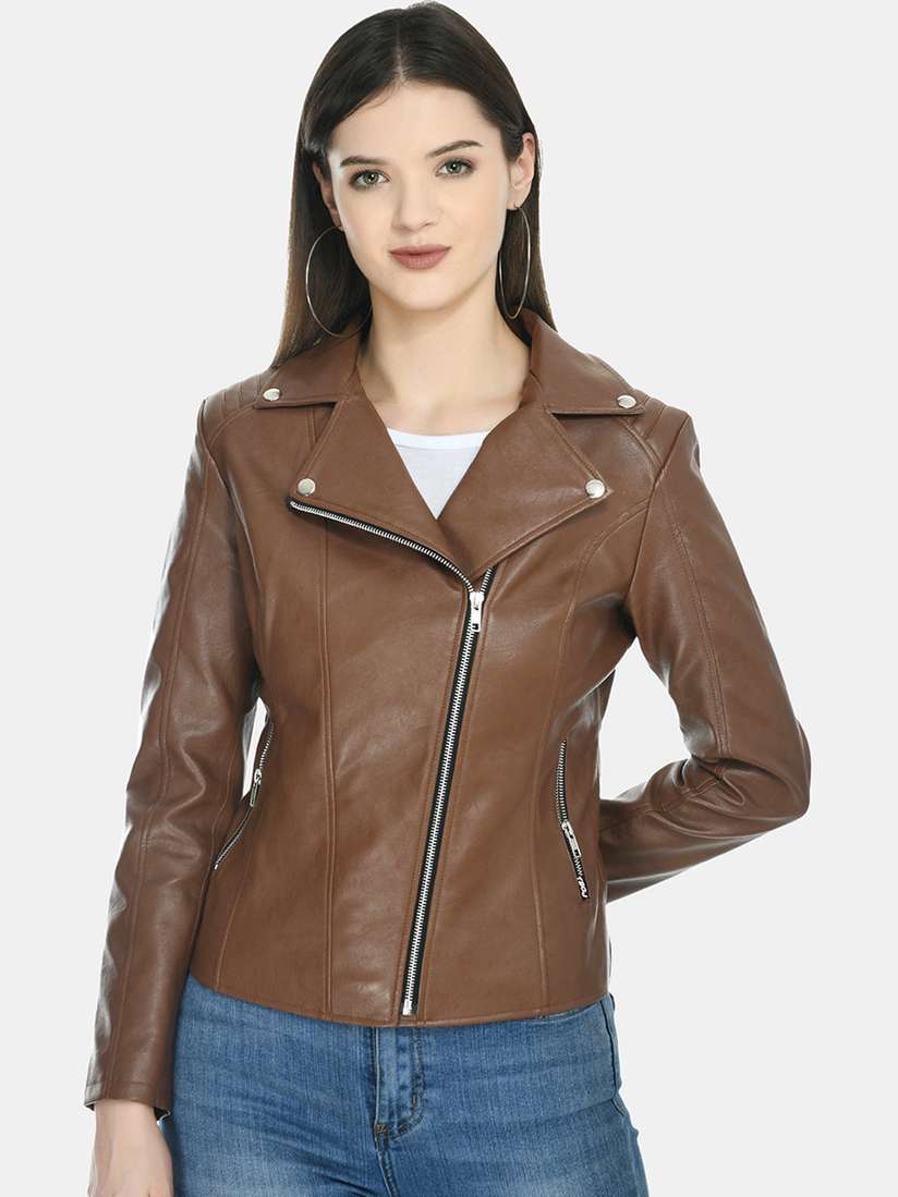 Tan leather jacket womens clearance