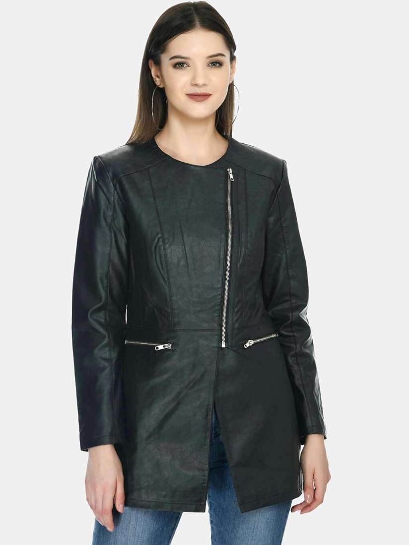 Buy TBOJ Round Neck Lightweight Longline Leather Jacket Jackets for Women 23551356 Myntra