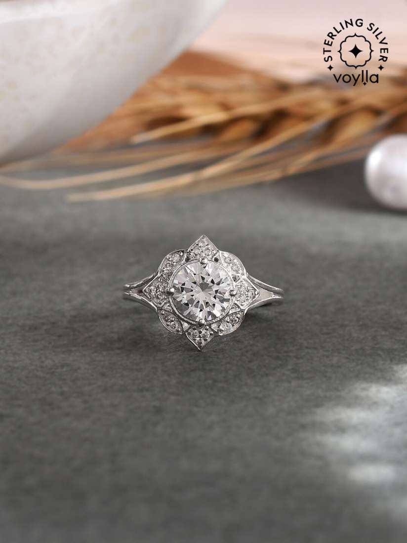 Buy Studio Voylla 92.5 Sterling Silver Rhodium Plated CZ Studded Adjustable Finger Ring Ring for Women 23551818 Myntra