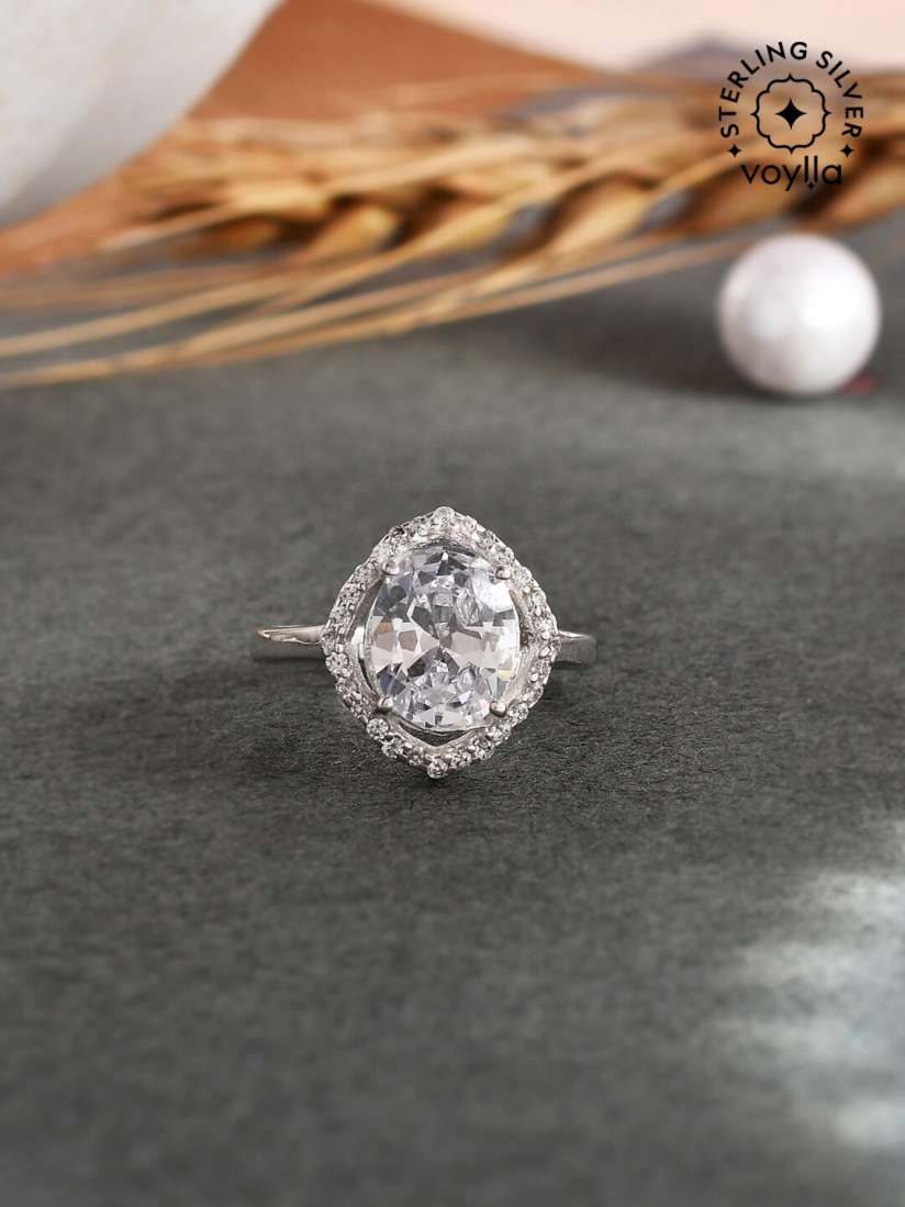 Buy Studio Voylla 92.5 Sterling Silver Rhodium Plated CZ Studded Adjustable Finger Ring Ring for Women 23551820 Myntra
