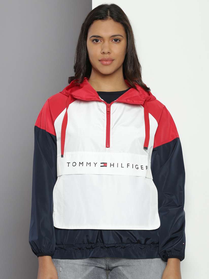 Buy Tommy Hilfiger Colourblocked CORY PACKABLE POPOVER Hooded Tailored Jacket Jackets for Women 23556586 Myntra