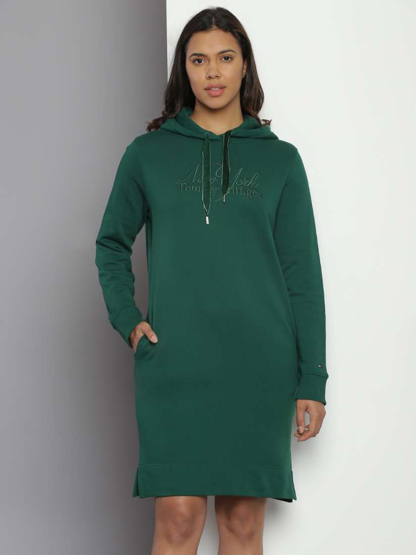 Buy Tommy Hilfiger Pure Cotton Brand Logo Printed Hooded T shirt Dress Dresses for Women 23556726 Myntra