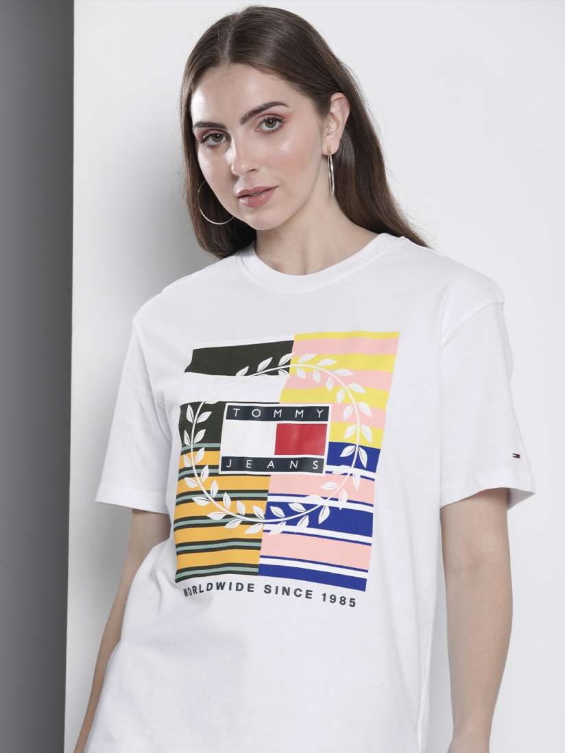 Buy Tommy Hilfiger Pure Cotton Graphic Printed Relaxed Fit Casual T shirt Tshirts for Women 23558256 Myntra