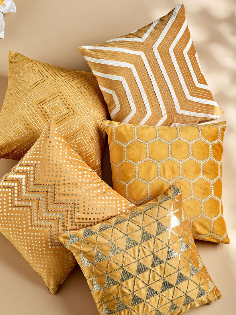 Buy Home Centre Endura Yellow Silver Toned Geometric Square Cushion Cover Cushion Covers for Unisex 23561206 Myntra