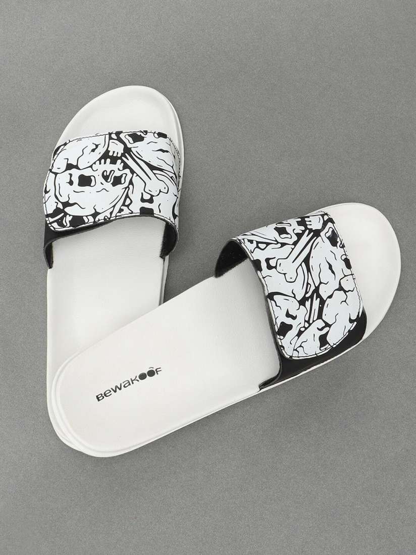 Buy Bewakoof Men Black White Grunge Skull Printed Rubber Sliders With Velcro Flip Flops for Men 23562582 Myntra