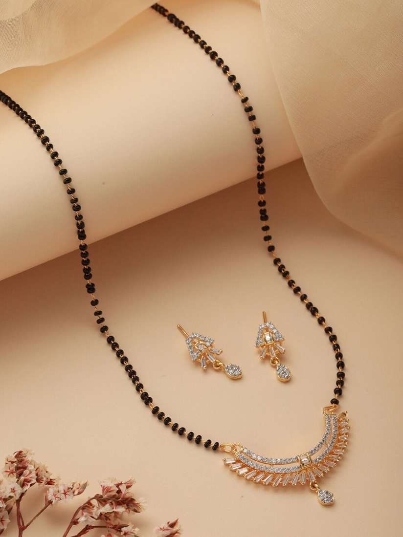 Buy Jazz and Sizzle Gold Plated AD Studded Beaded Mangalsutra With Earrings Mangalsutra for Women 23564134 Myntra