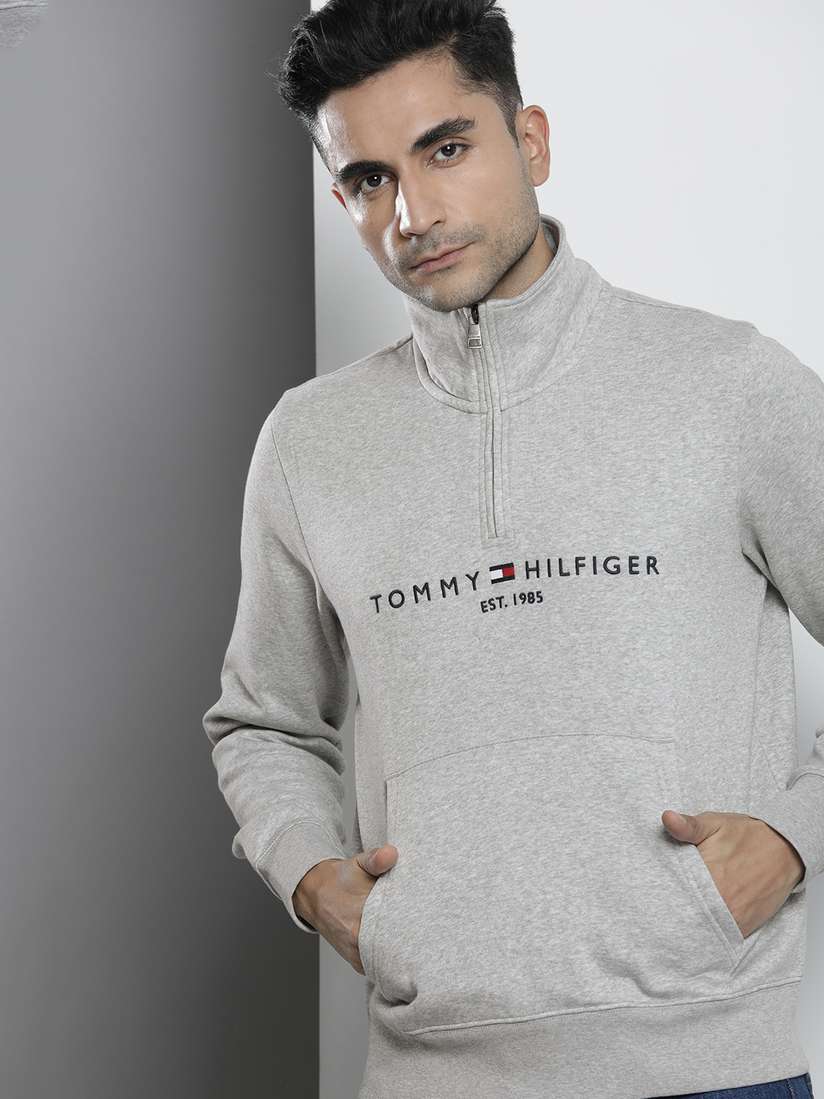 Mens Sweatshirts Tommy Hilfiger Grey Logo Sweatshirt Tommy
