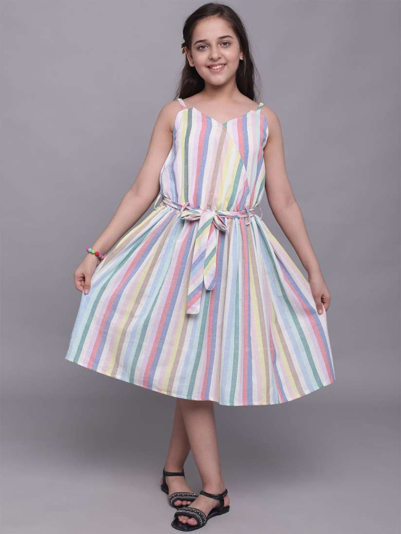 Buy White World Candy Striped Cotton Midi A Line Dress Dresses for Girls 23581932 Myntra