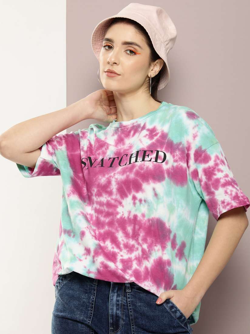 Buy Kook N Keech Tie and Dye Drop Shoulder Sleeves Pure Cotton Oversized T shirt Tshirts for Women 23588608 Myntra