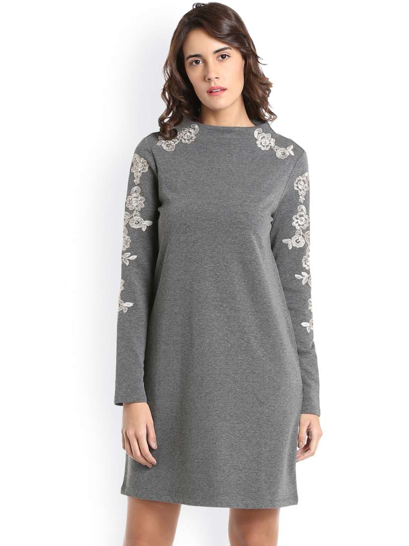 Buy Vero Moda Women Charcoal Grey Self Design A Line Dress Dresses for Women 2359040 Myntra