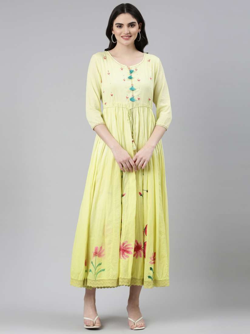 Buy Neerus Cotton Floral Printed Fit Flare Dress Ethnic Dresses for Women 23594870 Myntra