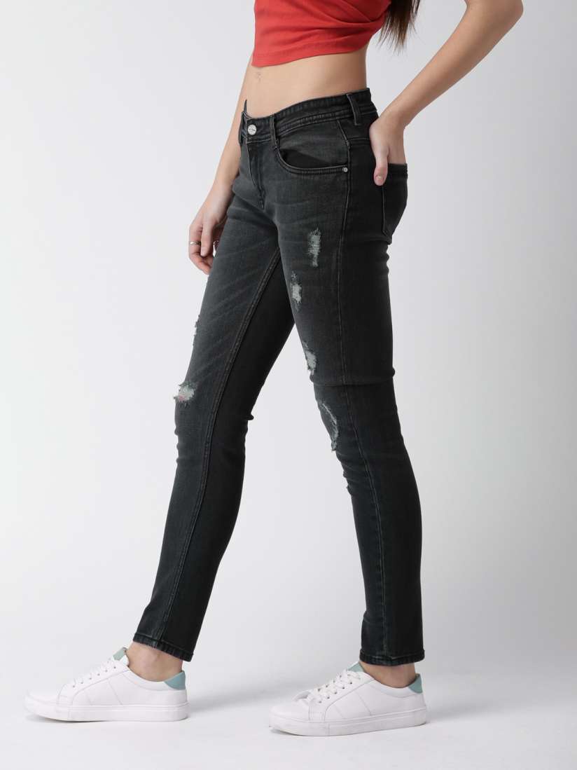Buy Mast Harbour Women Black Skinny Fit Mid Rise Mildly Distressed Stretchable Jeans Jeans for Women 2359562 Myntra