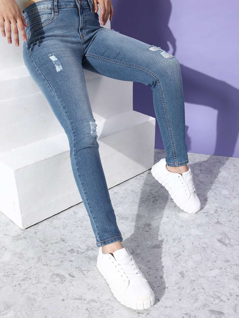 Buy The Roadster Lifestyle Co. Women Blue Skinny Fit Mildly Distressed Stretchable Jeans Jeans for Women 2359995 Myntra