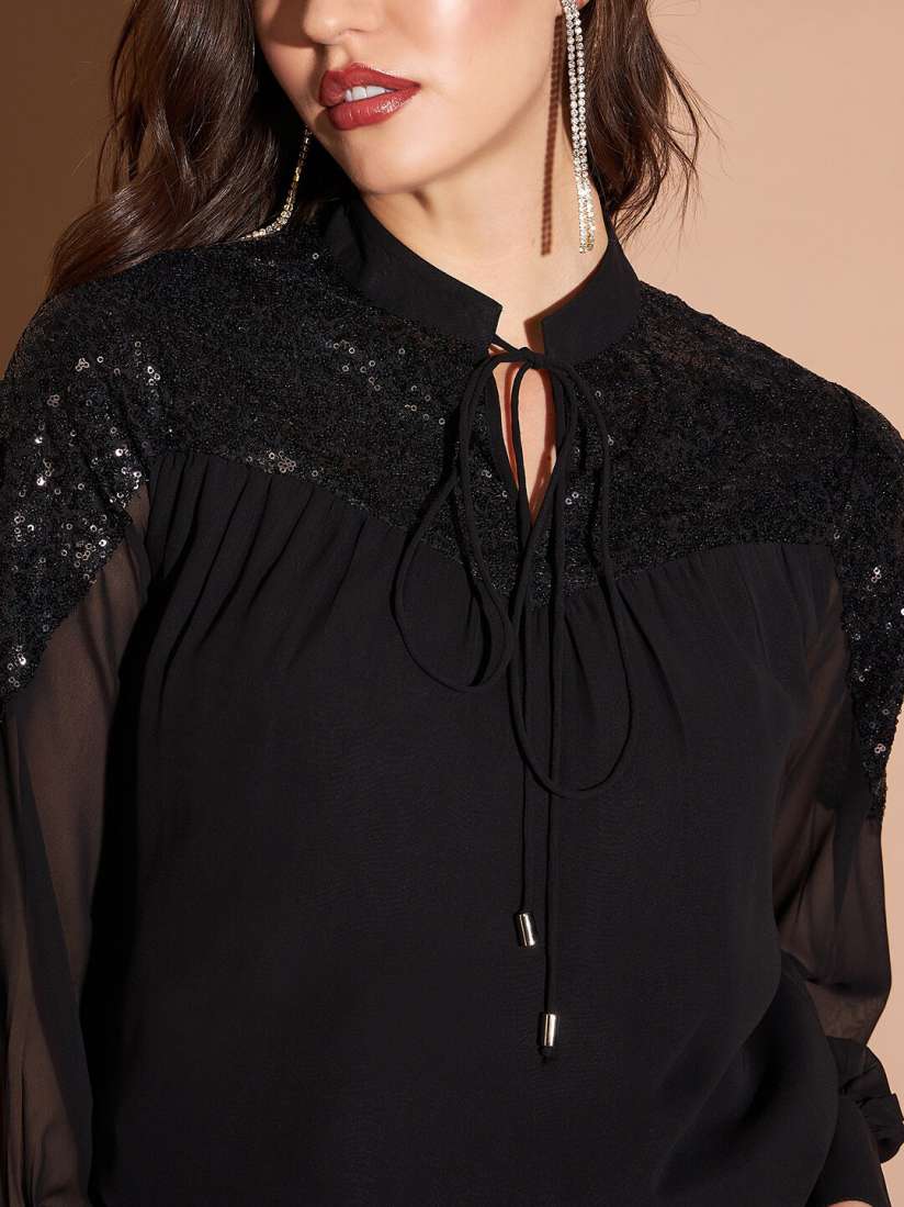 Buy Marie Claire Black High Neck Embellished Top - Tops for