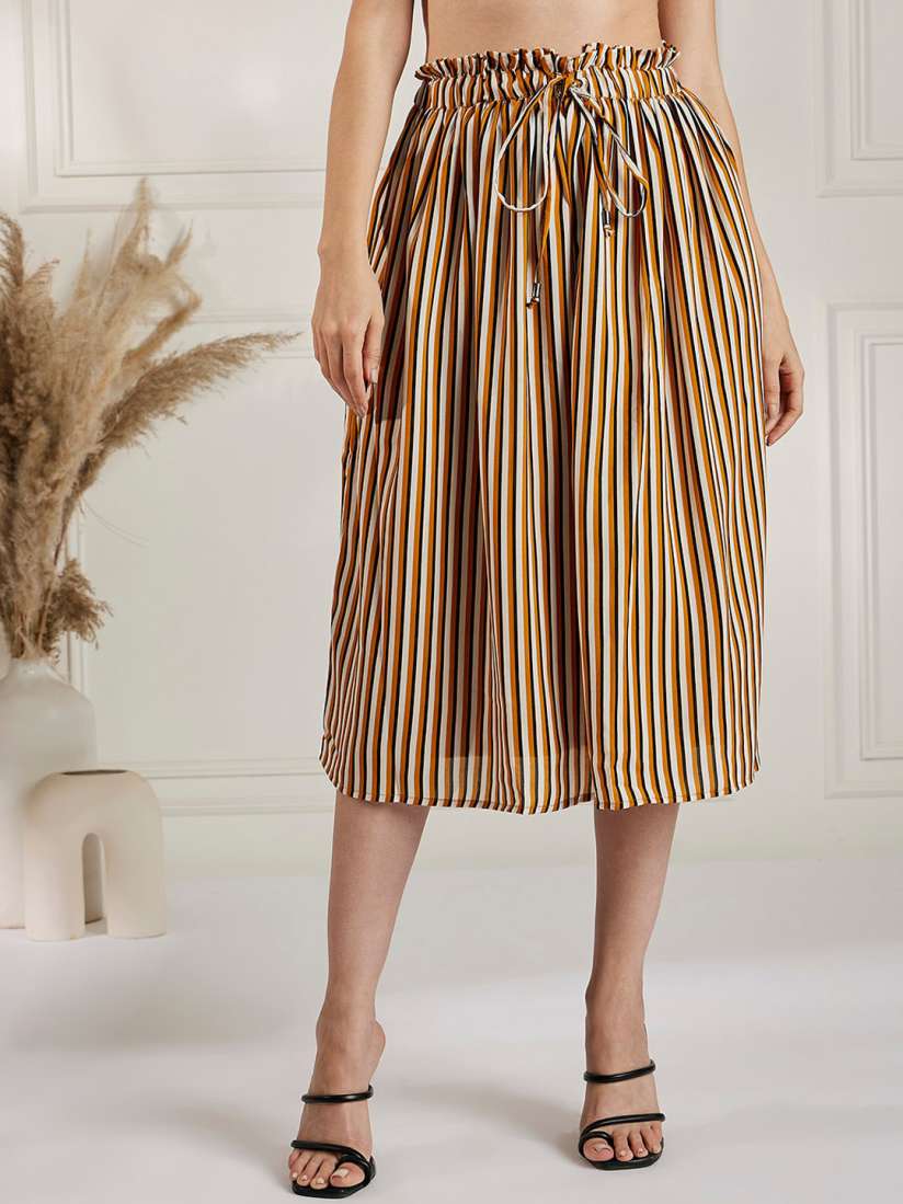 Buy Marie Claire Mustard Yellow Black Striped A Line Midi Skirt Skirts for Women 23603700 Myntra