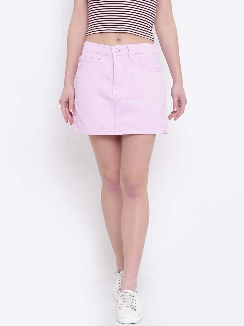 Buy FOREVER 21 Pink Denim Mini A Line Skirt Skirts for Women 2360484 Myntra