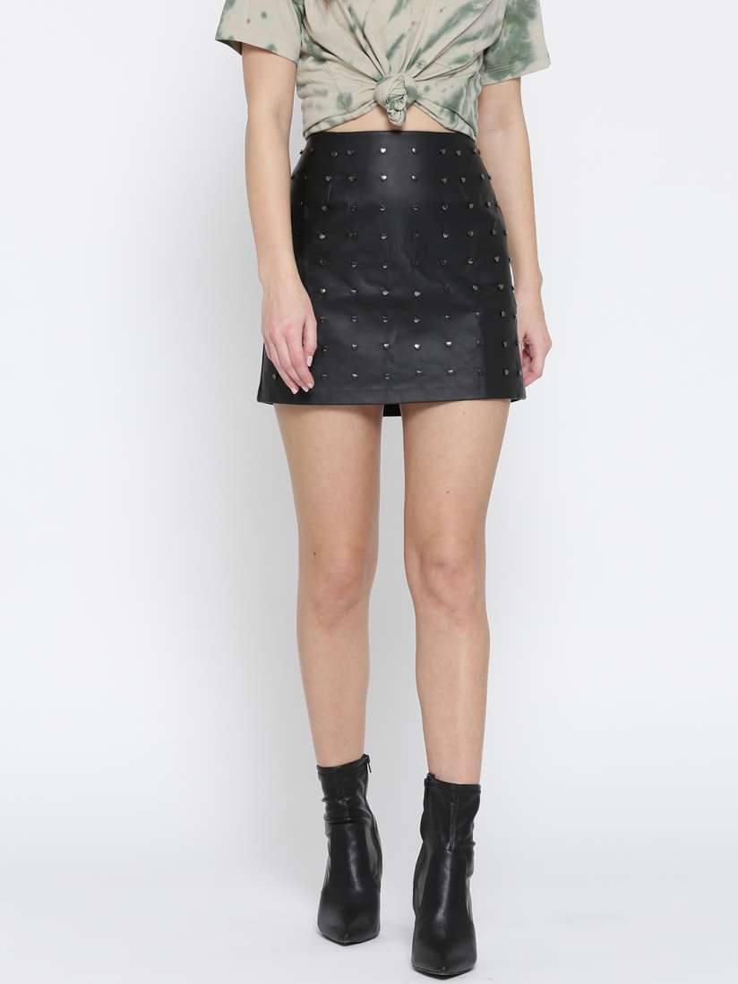 Leather embellished mini skirt cheap